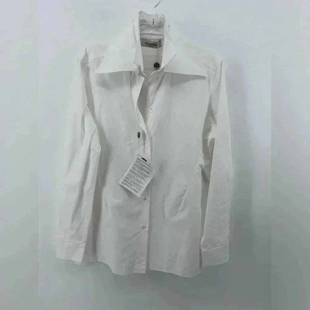 NWT $1400 VALENTINO Shirt IT40 US4 White Double Collar Made in Italy - Picture 3 of 13